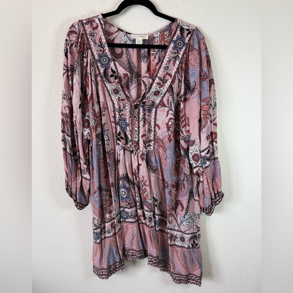 Aveology Boho Maxi Tunic Dress Pink Floral Size 22/24